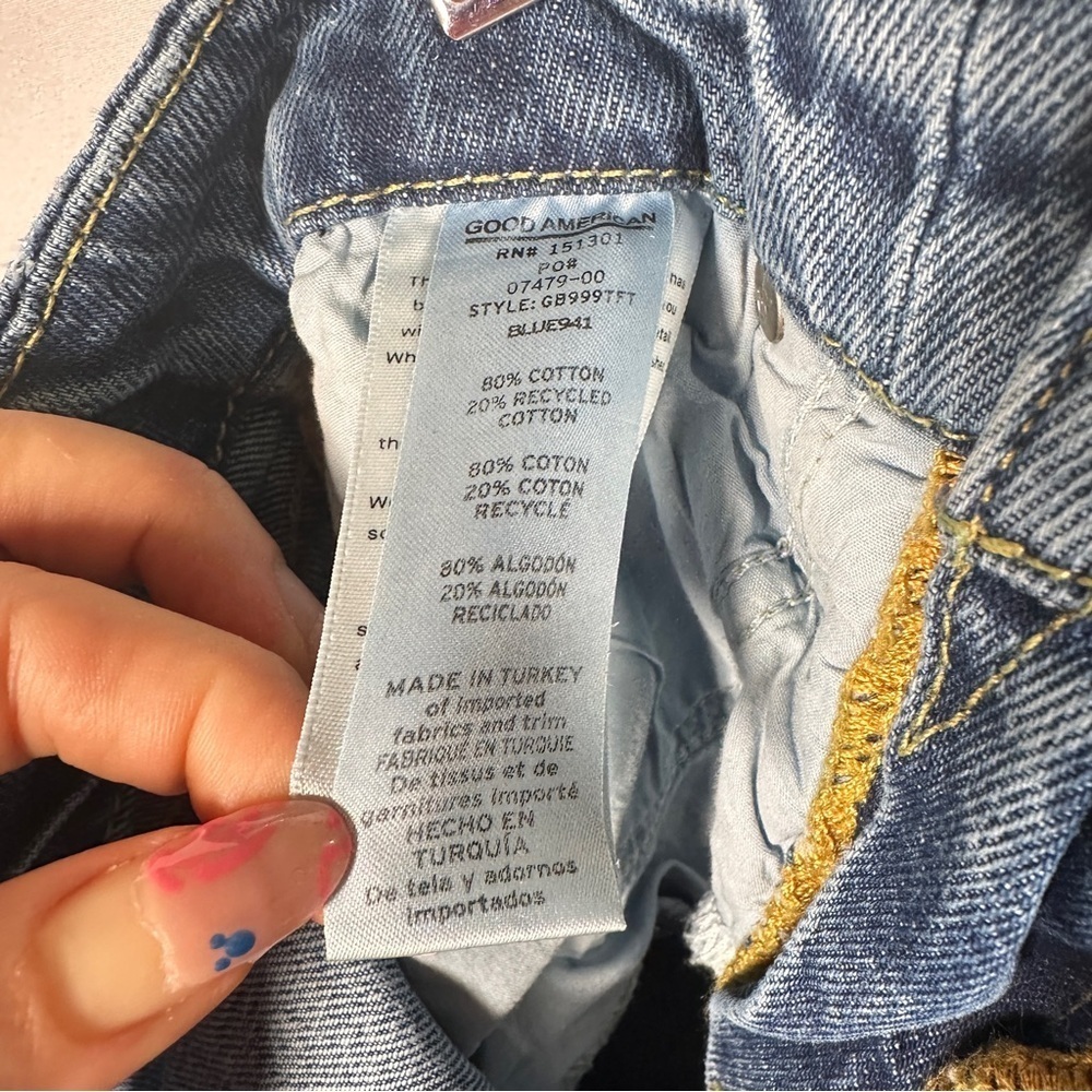 Good American ‘Good Boy’ Side-Slit Straight Jeans Blue941 (2/26) Rigid High Rise - Picture 12 of 13